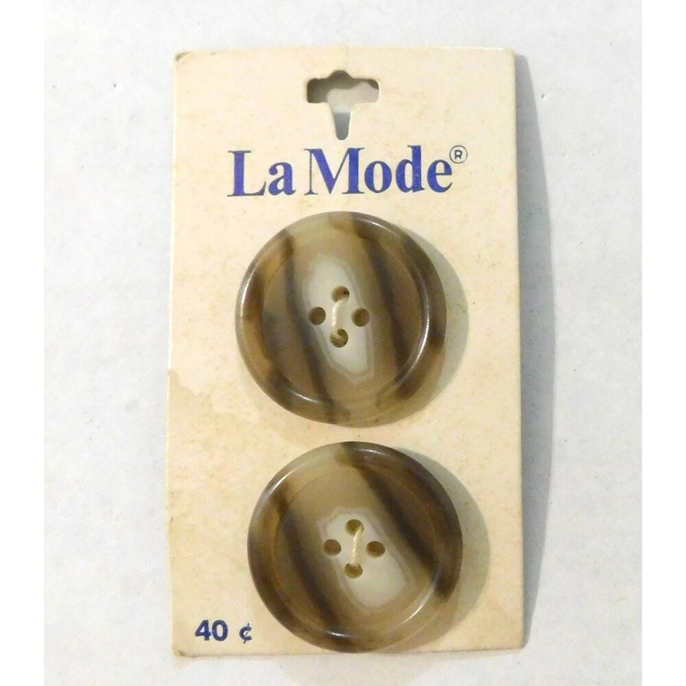 Vintage La Mode Buttons Brown Stripe 2 on Card 1 1/8" Made in Italy